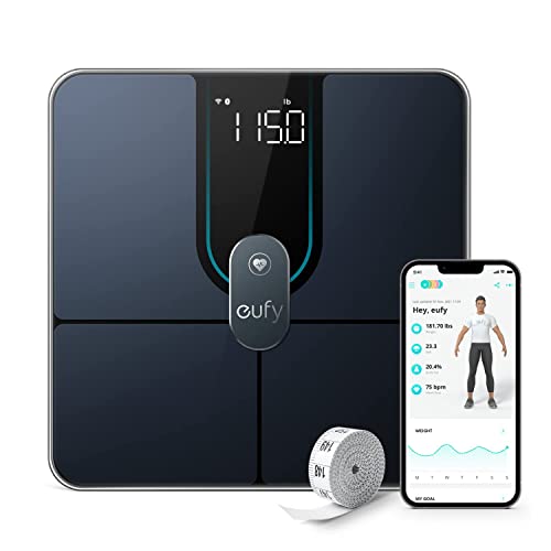 ANKER eufy Smart Scale P2 Pro, Digital Bathroom Scale with Wi-Fi Bluetooth, 16 Measurements Including Weight, Heart Rate, Body Fat, BMI, Muscle & Bone Mass, 3D Virtual Body Mode, Black, T9149