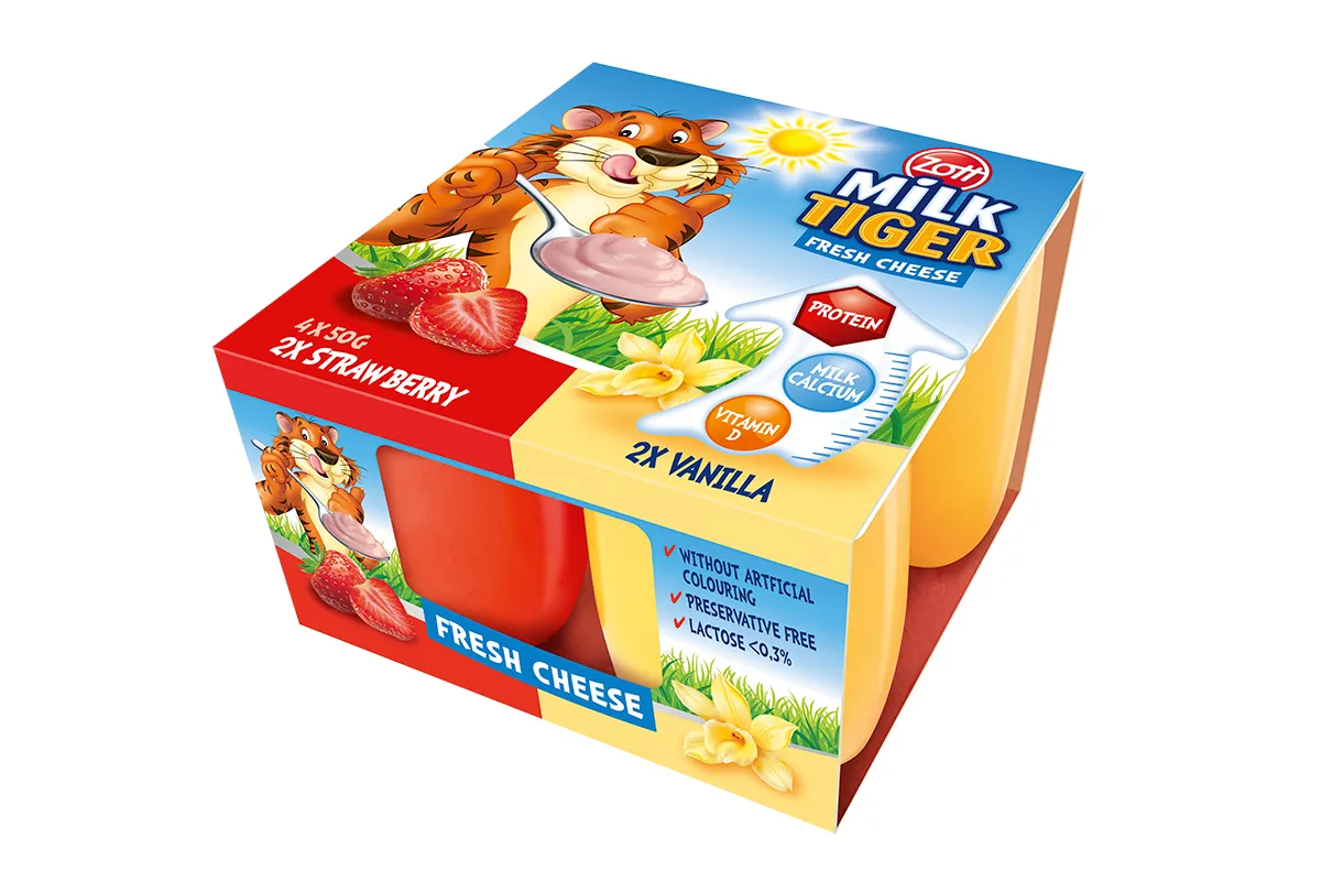 Zott Milk Tiger Fresh Cheese Strawberry and Vanilla pack of 4