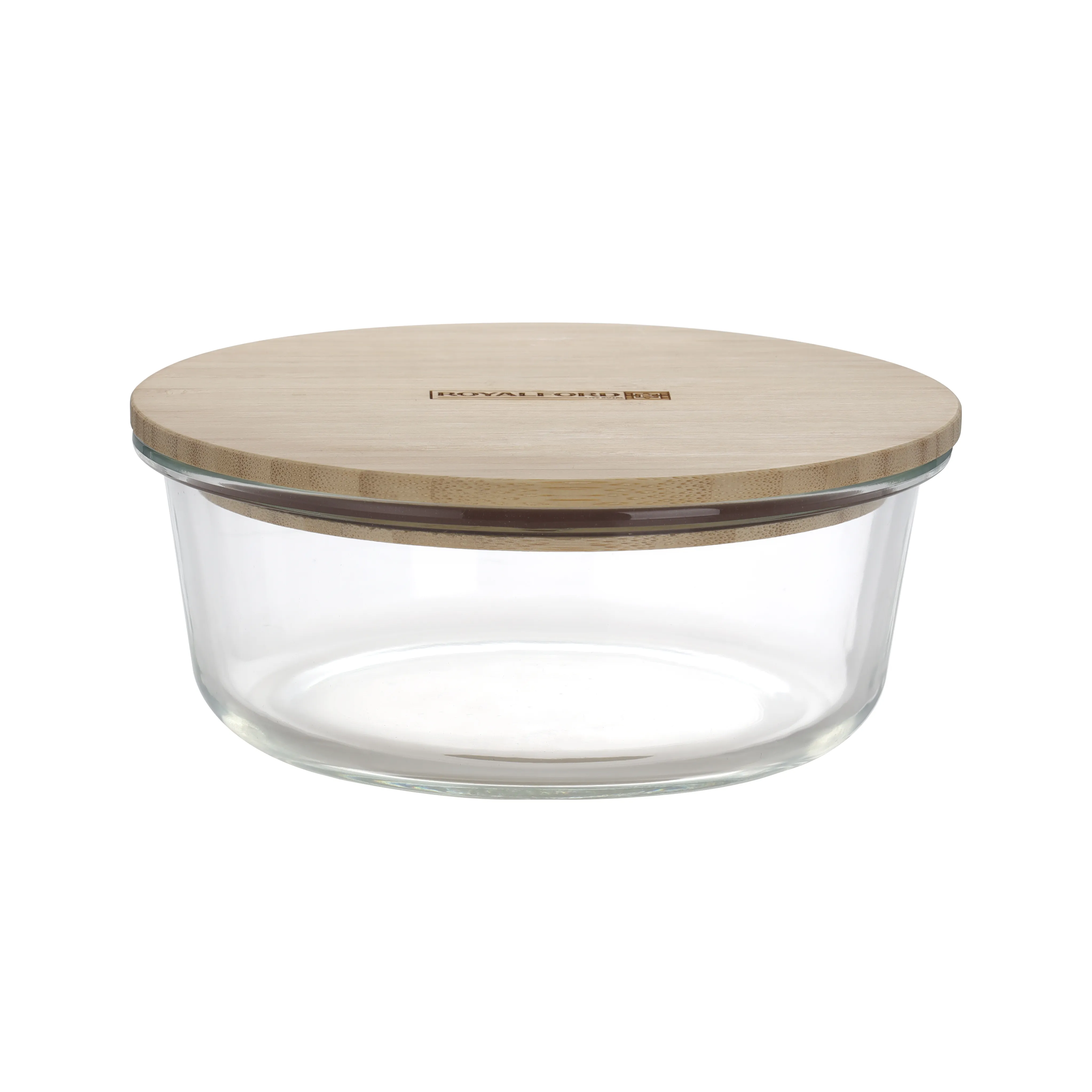 Royalford Round Glass Food Container with Bamboo Lid, RF10324 - Freezer & Dishwasher Safe, Air Tight Lid with Silicone Sealing Ring, Portable, Eco-Friendly