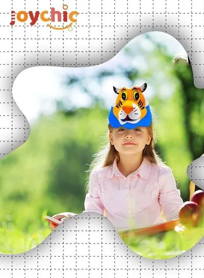 Cartoon Animal Three-dimensional Headdress Tiger EVA Sun Hat with Elastic Strap Orange/Blue