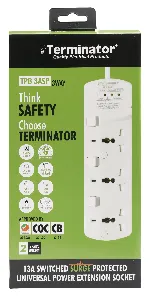 3 Way Universal Power Extension Socket With 3 LED Surge Protection,Individual Switches & Indicators 3M 13A