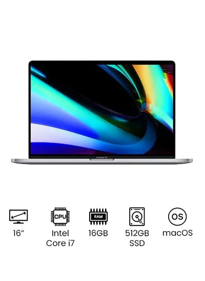 Apple MacBook Pro Touch Bar Laptop 16-Inch Retina Display, Core i7 Processor with 2.6GHz 6core-16GB RAM-512GB SSD-4GB AMD Radeon Pro 5300M Graphic Card English Keyboard - 2019 Space Gray English Sp
