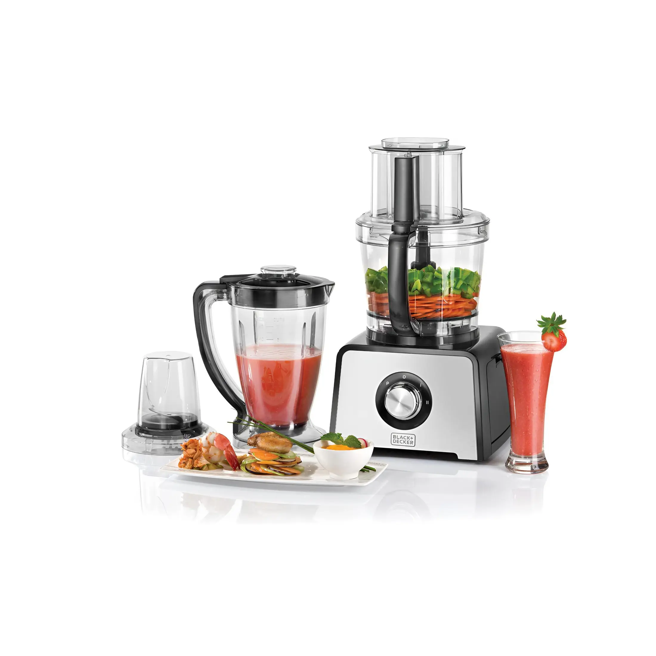 Black+Decker Food Processor With Grinder and Juicer 800W FX810-B5 Clear/Silver/Black