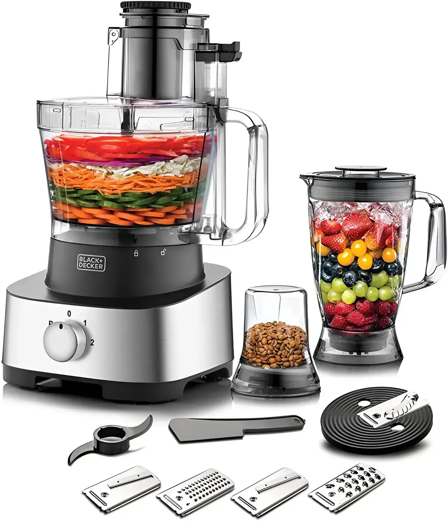 Black+Decker 4-In-1 Food Processor with Blender And Grinder 880W FX1050-B5 Clear/Silver/Black