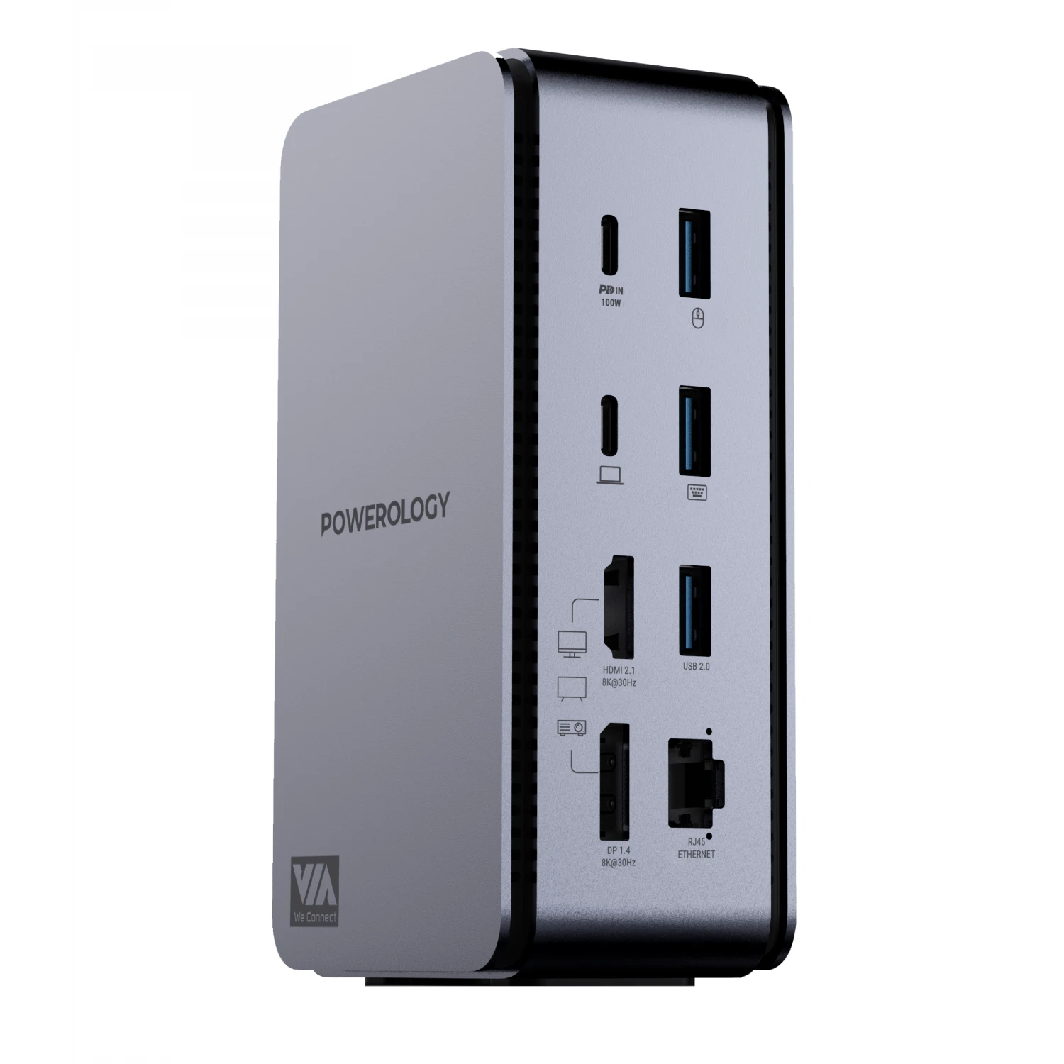 Powerology 15 In 1 Dual Dock Station Grey_PW15IN1DS-GY