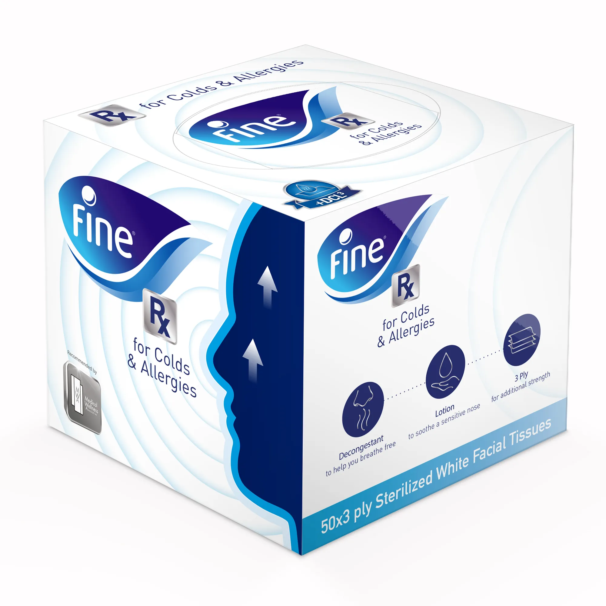 FINE RX Sterilized Facial Tissues for Flu & Allergies, Single Pack, 50 x 3ply
