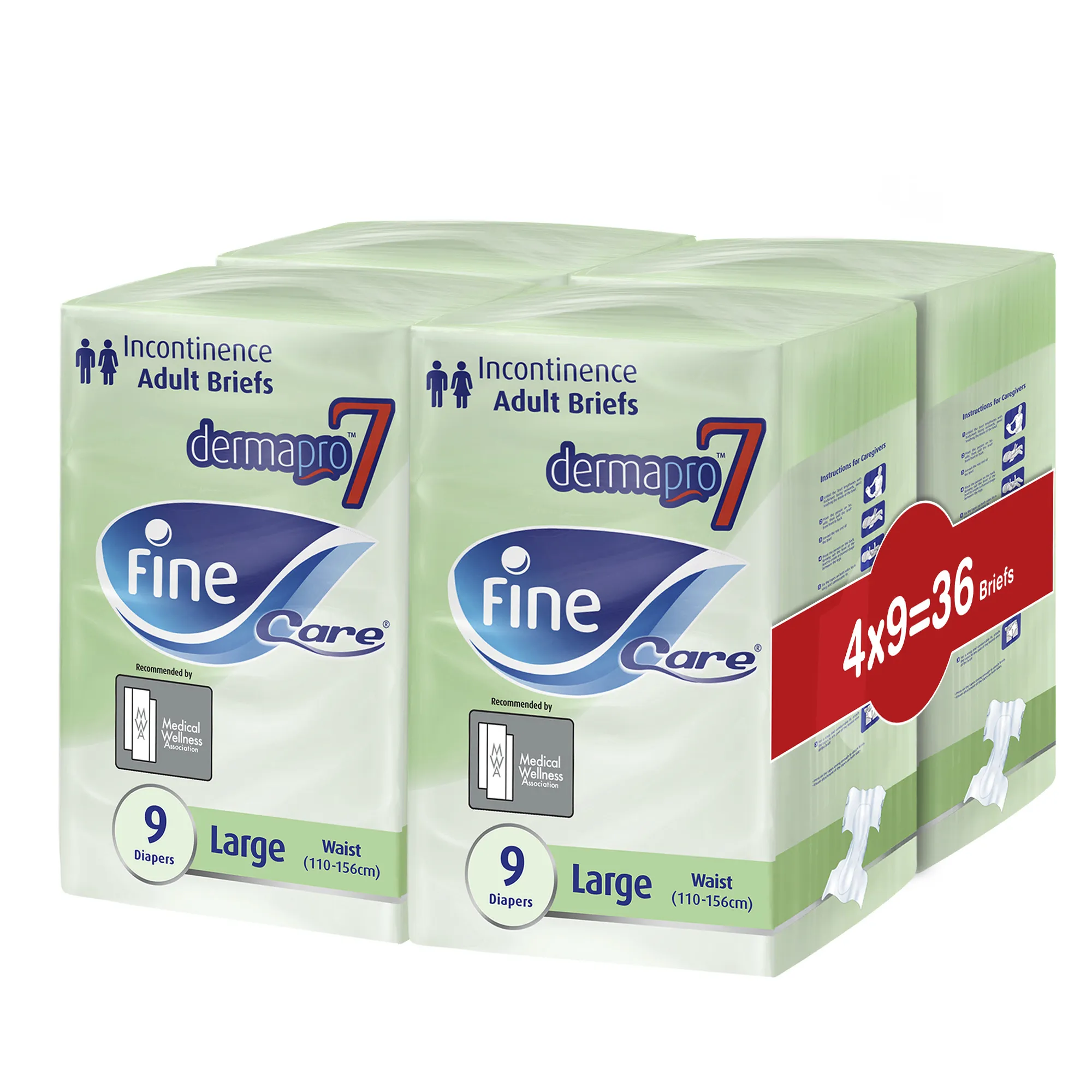 Fine Care Incontinence Unisex Briefs, Medium, Waist (75-110 cm), Pack of 44 X 3