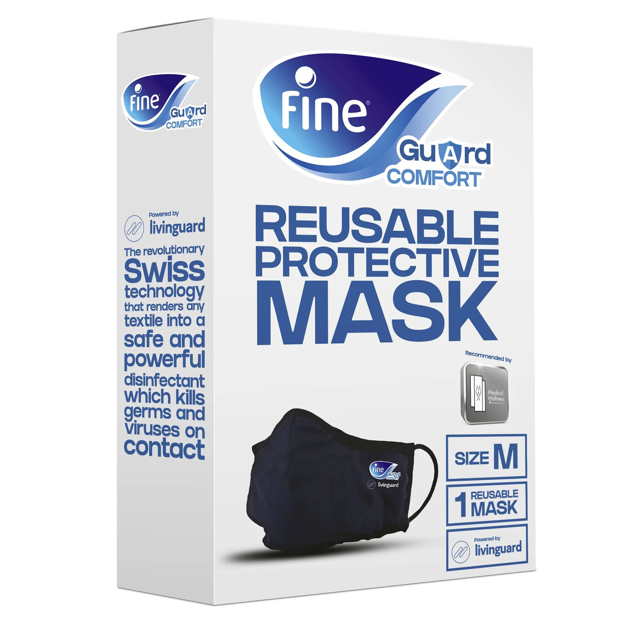 Fine Guard Comfort Adult Face Mask with virus-killing Livinguard Technology, Size Medium