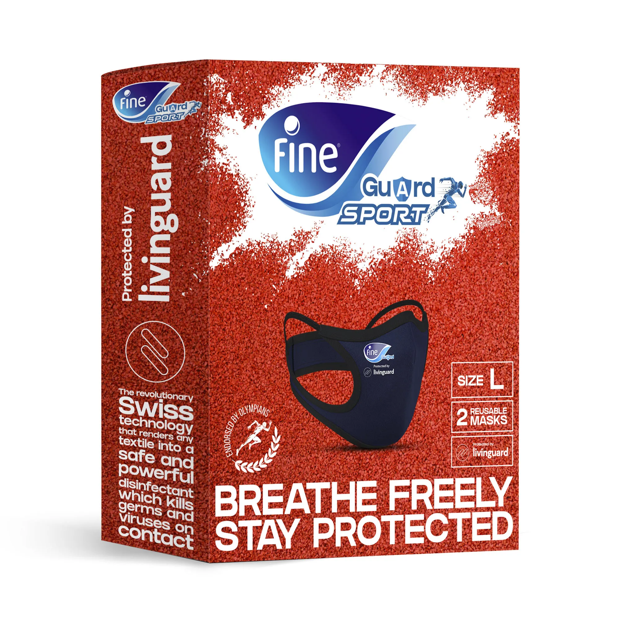 Fine Guard Sports Anti-Viral Face Mask, Olympian Endorsed, Running, Gym, Fitness, Yoga, Cycling 2 x Reusable masks per pack Large