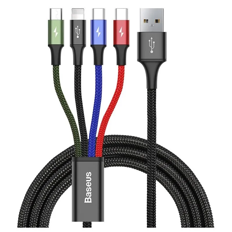 Baseus Fast Charging Cable 4 in 1 Lighting Dual Type-C and Micro USB Data Sync Charging Cable