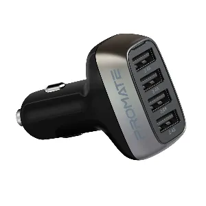 Promate Car Charger Adapter, High-Quality 48W USB Smart Car Charger with 9.6A Super Speed 4 USB Charging Port and Short-Circuit Protection for iPad Pro, iPhone, Samsung, LG, Huawei, Scud-48