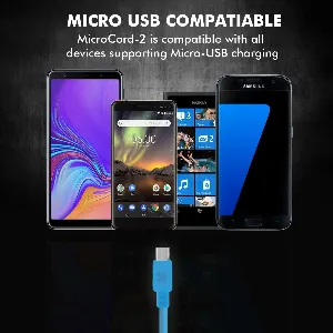 Promate Micro USB Cable, Premium Micro USB to USB 2m Tangle Free Cable with 1.8A Fast Charge Sync Cord and Long Bend Lifespan for All Micro-USB Enabled Devices, MicroCord-2 Blue