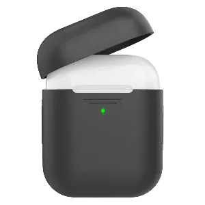 Promate Apple AirPods Case, Ultra-Lightweight Protective 360 Degree Silicone Cover with Scratch-Resistance and Wireless Charging Compatible for Apple AirPods and AirPods 2, AirCase Black