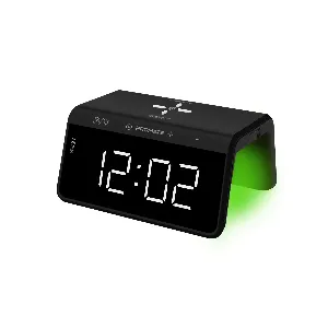 Promate Digital Alarm Clock with Wireless Charging, Dual Alarm LED Display Clock with 10W Qi Wireless Charging Pad, Multi-Color Night Light and USB Charging Port for iPhone 12, Galaxy S21, Ti