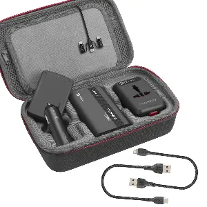 Promate 7-In-1 Electronics Travel Kit, Protective Electronics Accessories Bag with 10000mAh USB-C Power Bank, QC 3.0 Travel Adapter, USB-C Cable, QC3.0 Car Charger, Lightning Cable, Cable Org