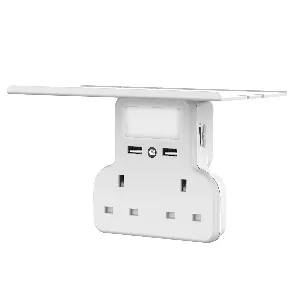 Promate Wall Mount Charging Station, 5-in 1 Wall Outlet Extender with Removable Shelf, Dual 3250W AC Outlets, 2 USB Ports, Sensor LED Night Light and Brightness Control, PowerRack.UK-White