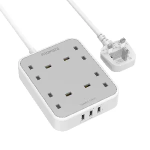 Promate Power Strip, Powerful 7-in-1 Wall Charger with 3250W 4 AC Outlets, 3 USB Intellicharge Ports, Over-Charge Protection and 4M Extension Cord for iPhone 12/Home/Office/iPad, PowerCord4UK