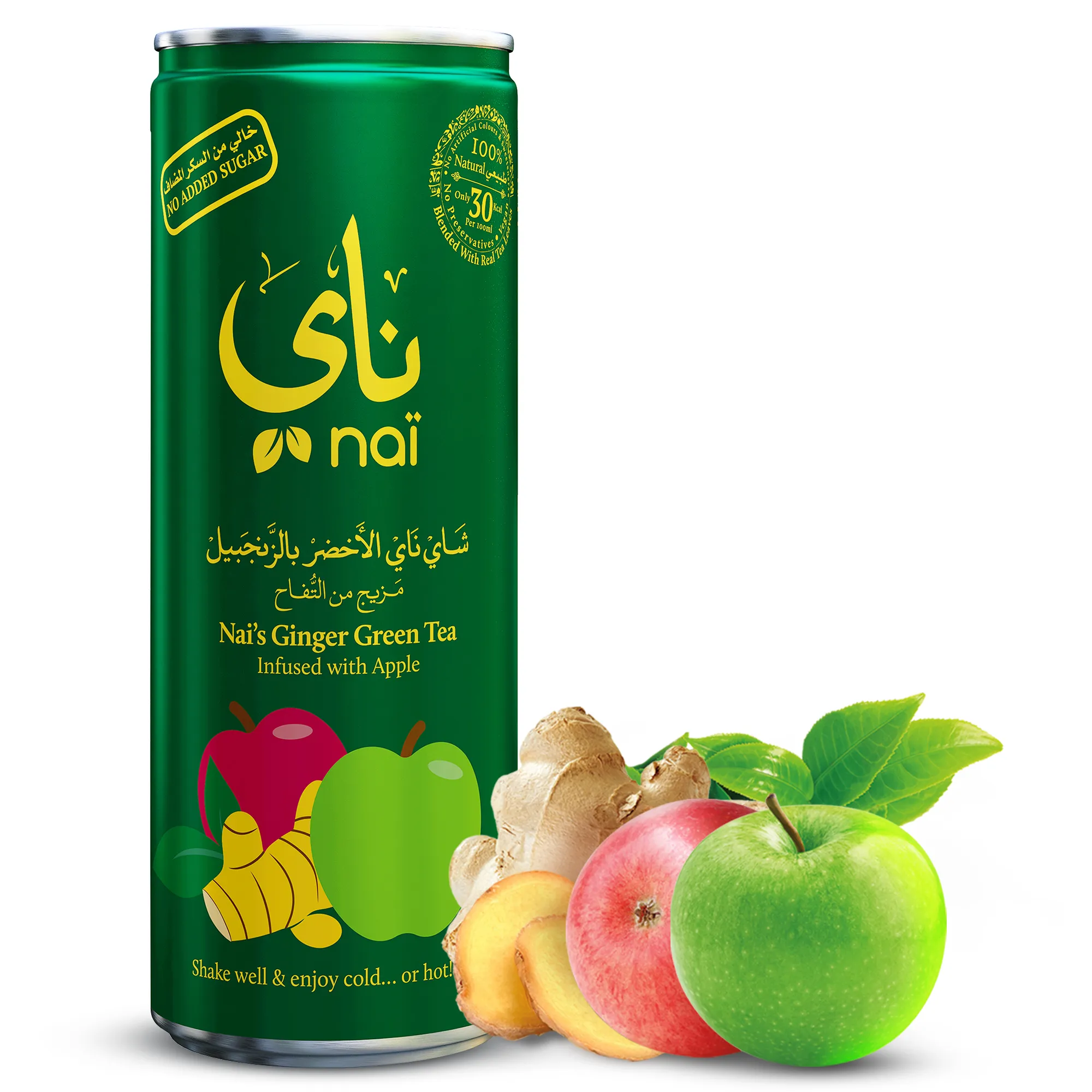 Nai s Ginger Apple Green Tea, 100 Natural, Ready-to-Drink, 250ml Can