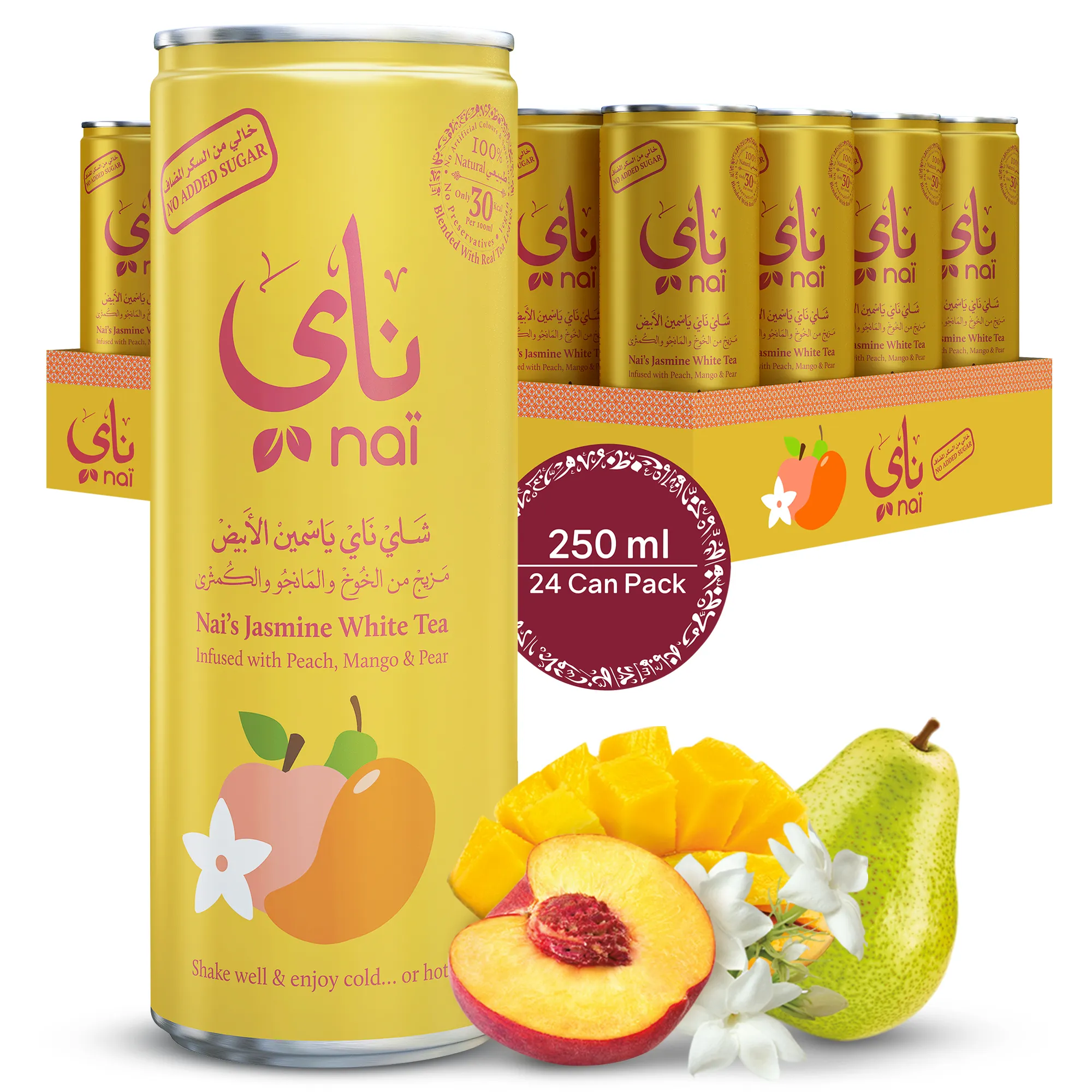 Nai s Peach Mango Jasmine Iced Tea, 100 Natural, Ready-to-Drink, 250ml Can, 24 pack