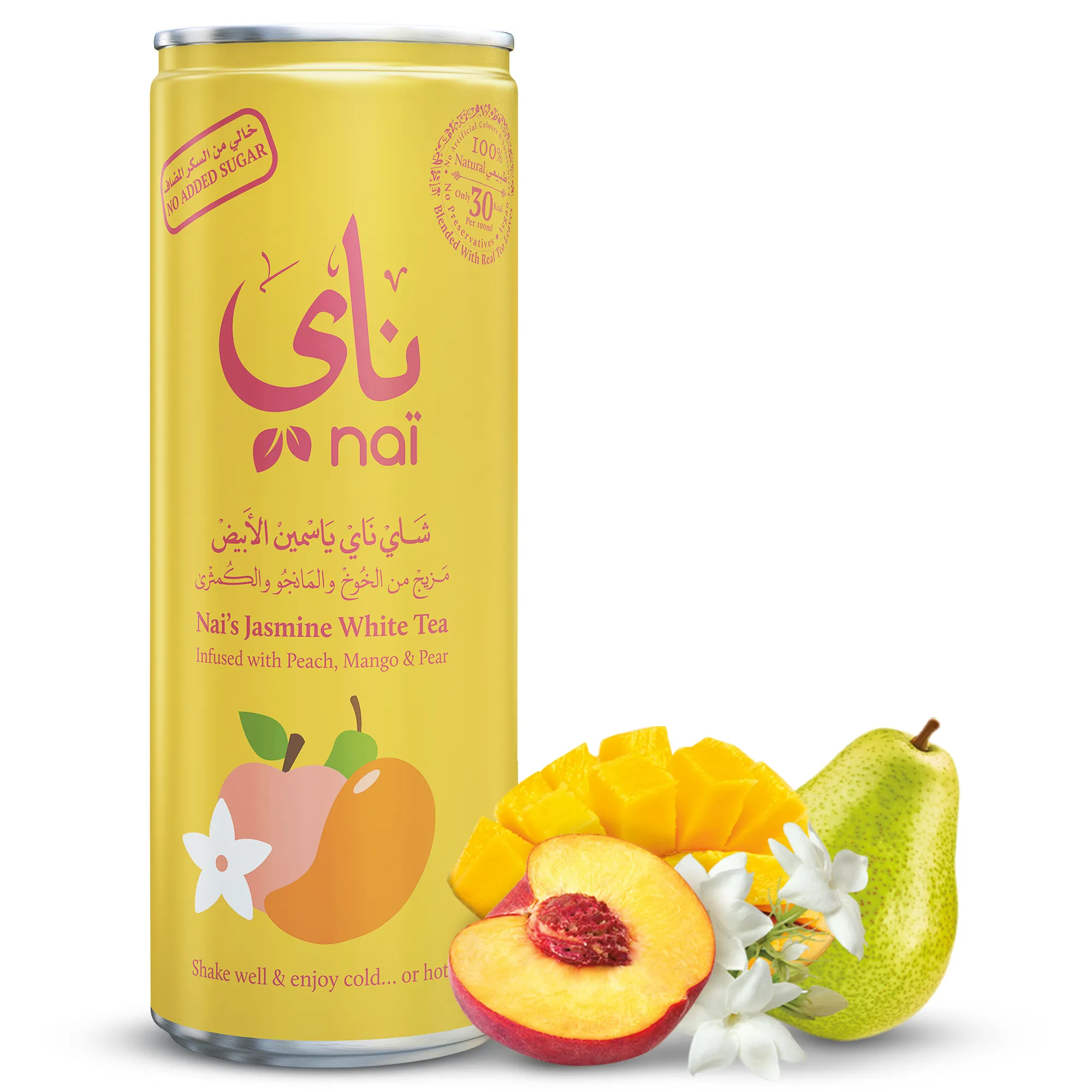 Nai s Peach Mango Jasmine Iced Tea, 100 Natural, Ready-to-Drink, 250ml Can