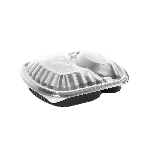 HOTPACK | BLACK BASE RECTANGULAR 2-COMPARTMENT CONTAINER BASE WITH LID | 250 PIECES