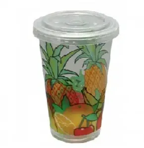 1000 -PIECES. PRINTED PLASTIC JUICE CUP CLEAR 12OUNCE+FLAT CLEAR LID