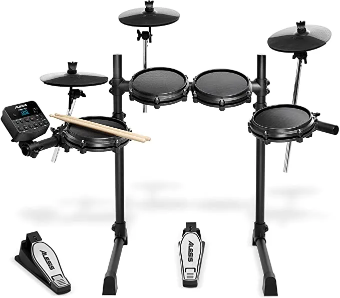 Alesis Drums Turbo Mesh Kit Seven Piece Mesh Electric Drum Set With 100+ Sounds, 30 Play Along Tracks, Drum Sticks & Connection Cables Included, Black