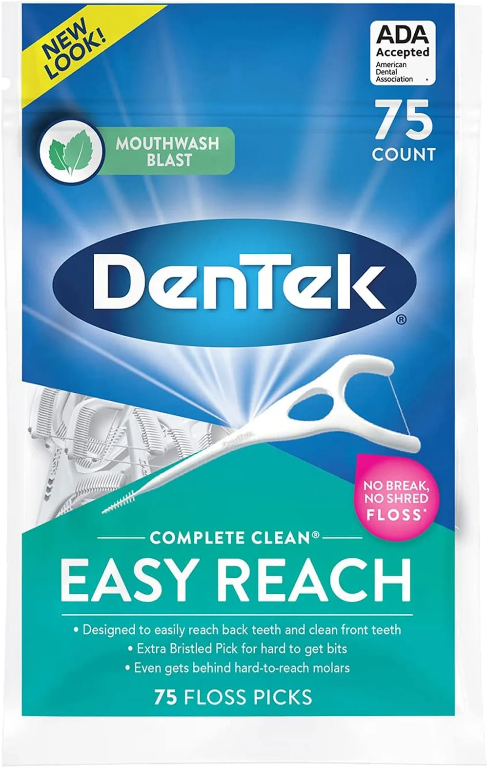 Dentek Complete Clean y Floss Picks 90 pcs _ No Break _Multi Strand _Scrubbing Bristle Pick_ 75 Pcs
