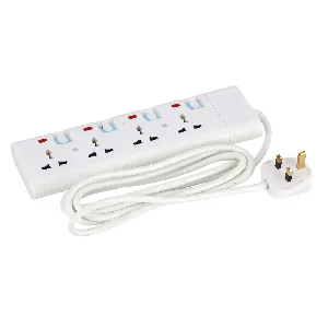 4 Way Extension Socket 13A - Extension Lead Strip with 4 Led Indicators & 4 Power Switches | Extra Long 3m Cord with Over Current Protected | Ideal for All Electronic Devices | 2 Years Warran