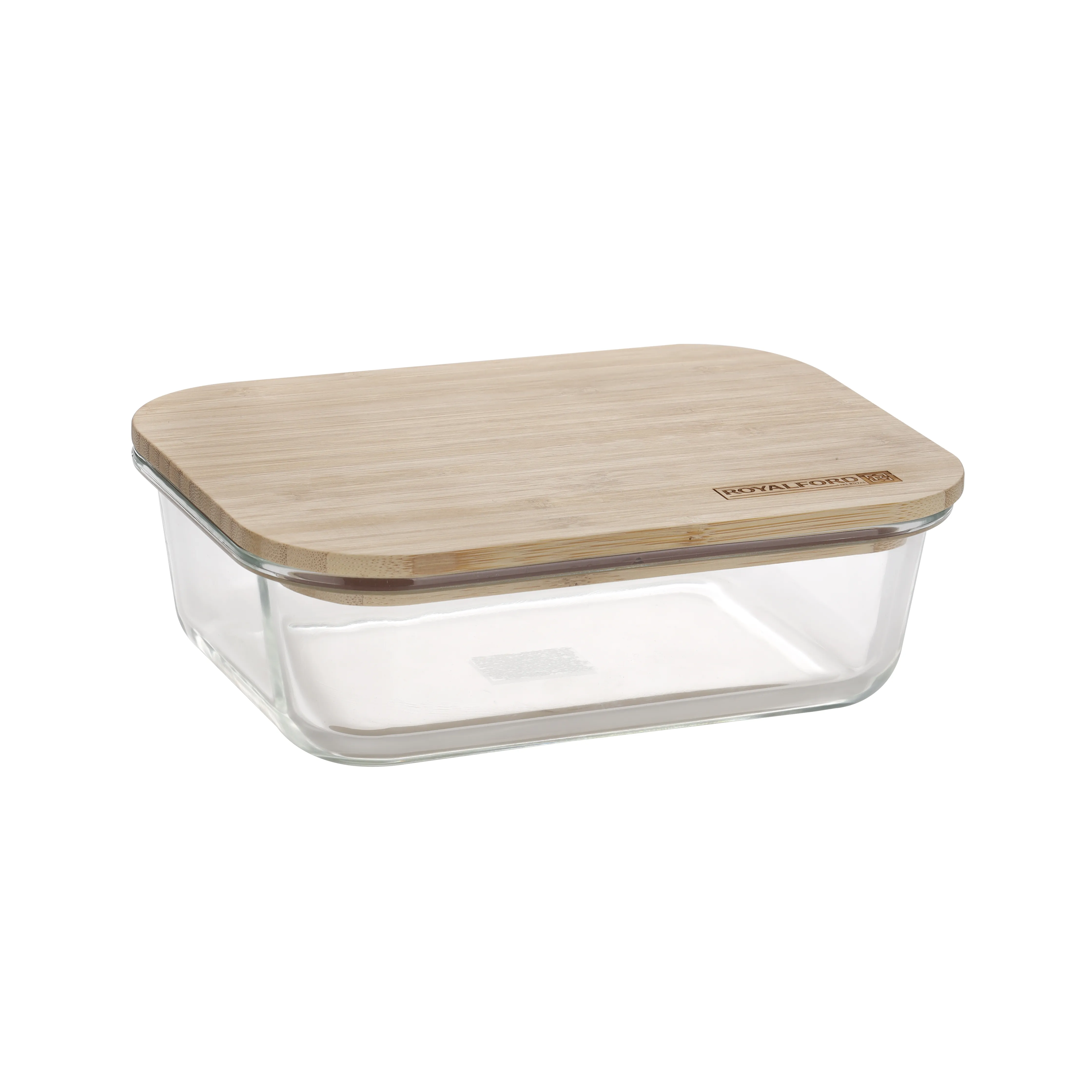Royalford Rectangular Glass Food Container with Bamboo Lid, RF10320 - 1050ml, Freezer & Dishwasher Safe, Air Tight Lid with Silicone Sealing Ring, High Thermal Shock Resistant
