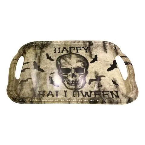 Chamdol Happy Halloween Skull Printed Tray With Handle Beige