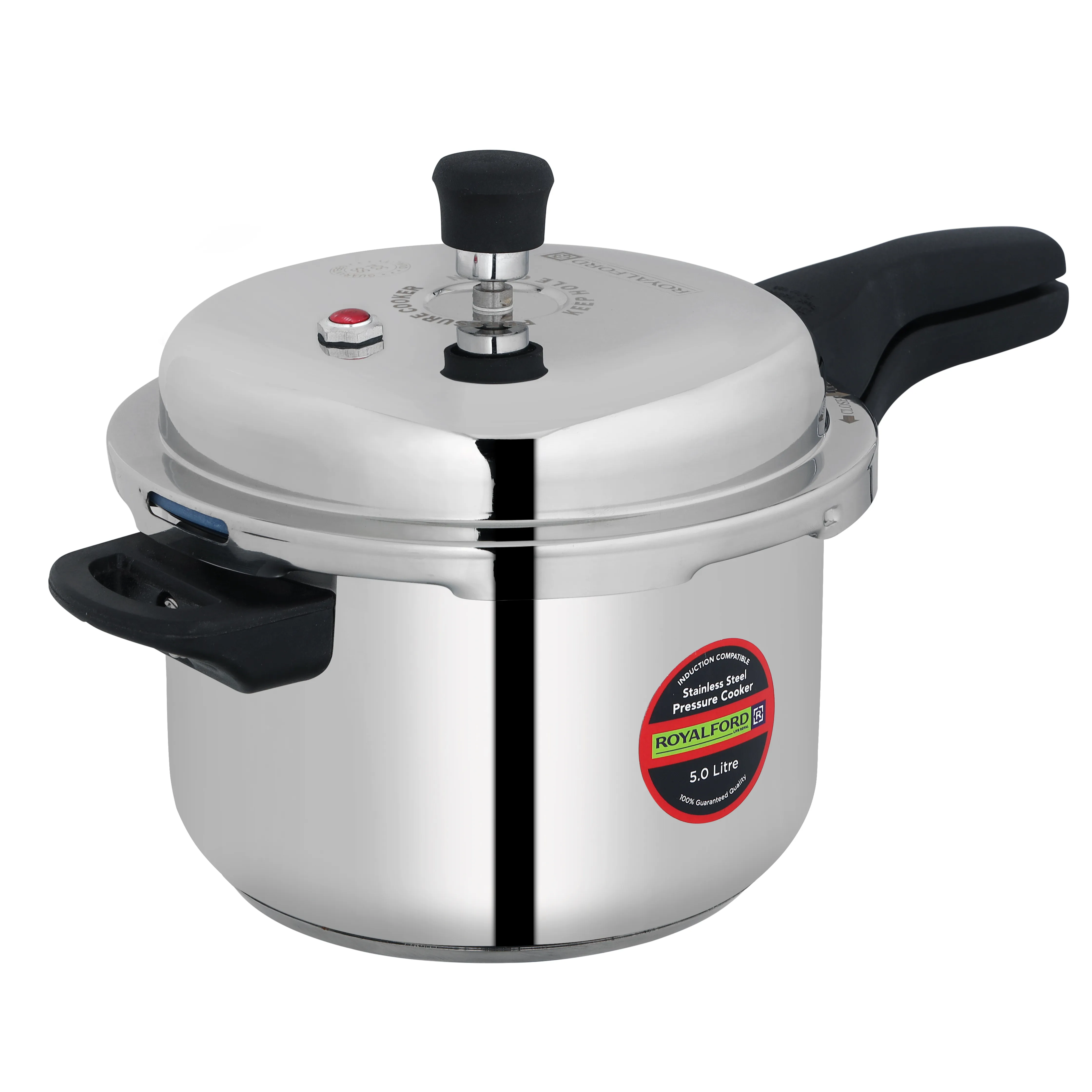 Royalford 3 Liter Stainless Steel Pressure Cooker, RF10184 Metallic Safety Plug Controlled GRS Compatible With Induction, Hot Plate, Halogen, Gas