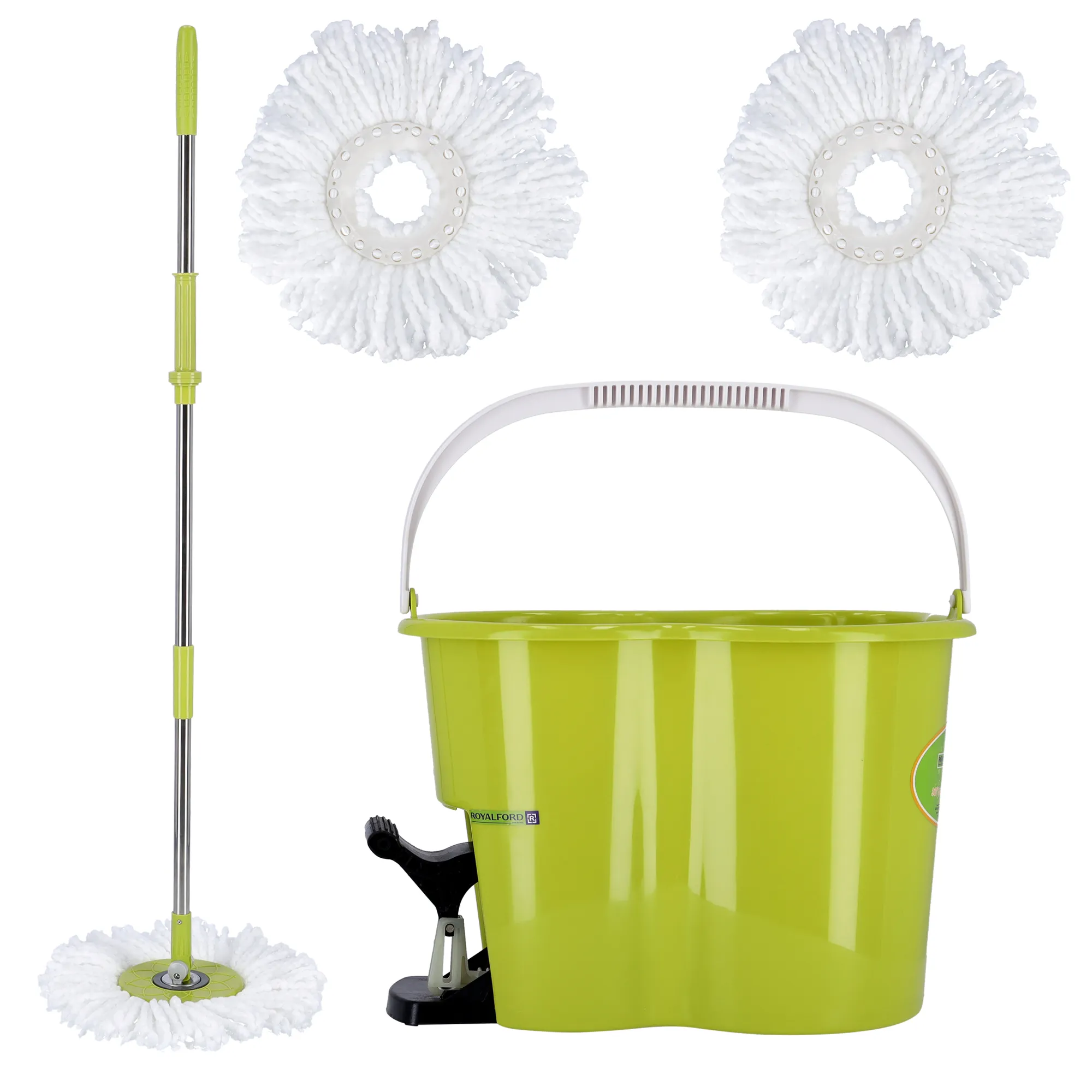 Royalford Spin Easy Mop with Bucket, Adjustable Handle, RF4238GR 360 Degree Spinning Mop Press Pedal & Dispenser Separates Clean and Dirty Water Ideal for Marble, Tile, Wooden Floors & More