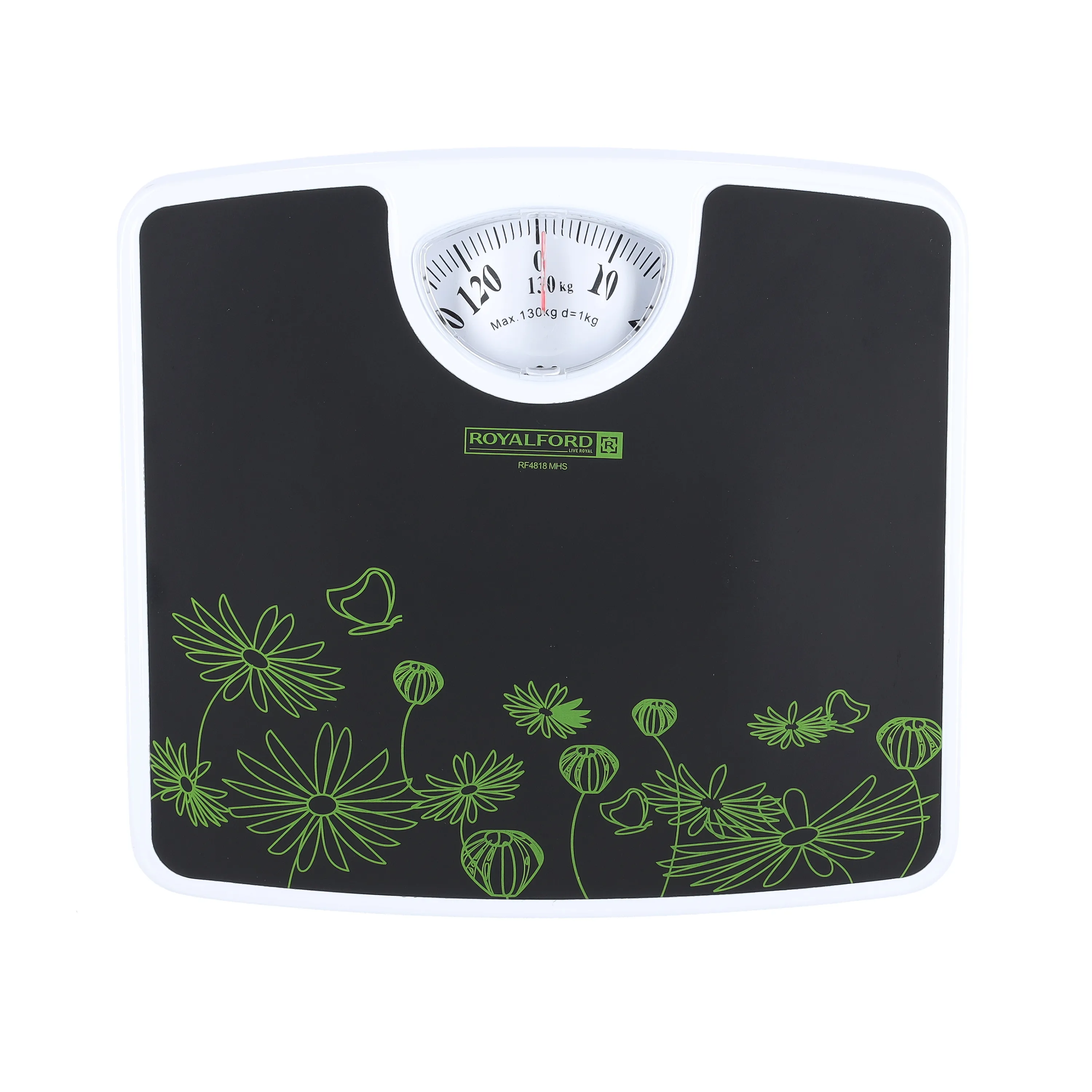 Royalford  RF4818 Weighing Scale - Analogue Manual Mechanical Weighing Machine for Human Bodyweight machine, 130Kg Capacity, Bathroom Scale, Large Rotating dial, Compact