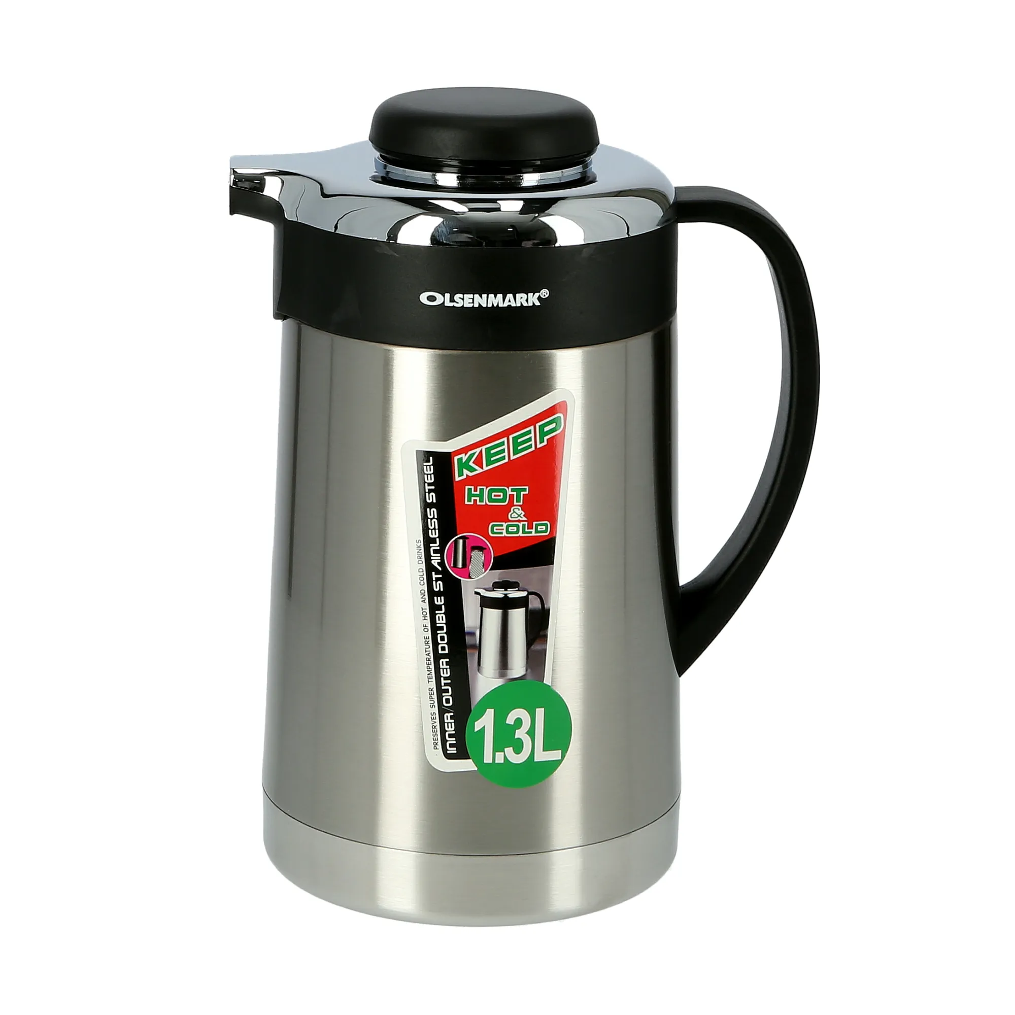 1.3L Stainless Steel Vacuum Flask - Insulated Flask Bottle - Thermos Flask with Double Wall Design -Jug Flask, Vacuum Thermo Airpot, Hot & Cool, Portable - Indoor Outdoor Use