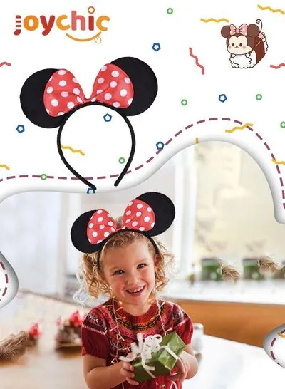 Mickey Mouse Costume Deluxe Fabric Ears Headband White Polka Dots Bow Boys Girls Birthday Party Decorations