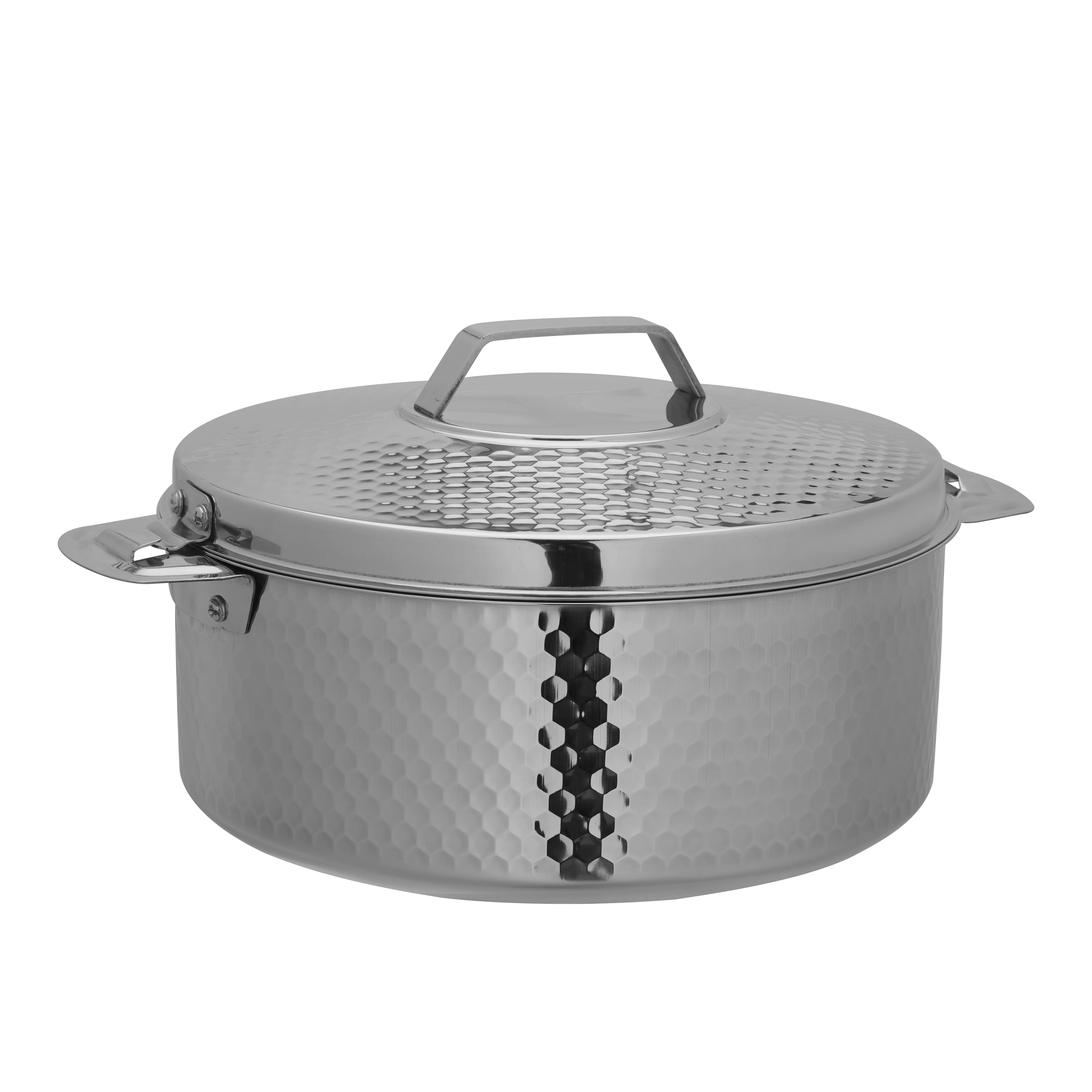 Royalford Reeva Hammered Double Wall Stainless Steel Hot Pot, RF10537 Firm Twist Lock Strong Handles Steel Serving Pot, Steel Chapati Storage Box, Roti Serving Pot