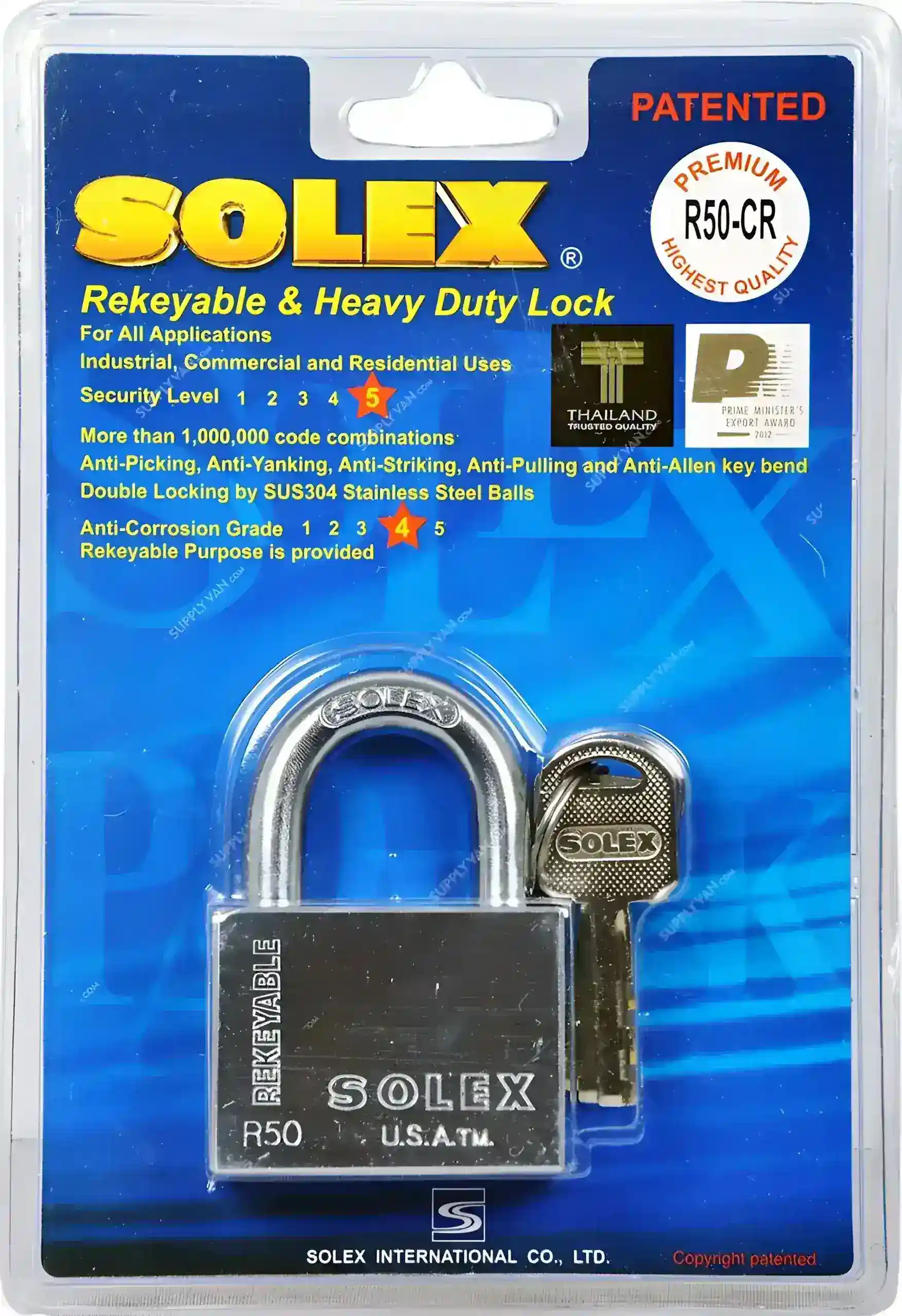 Solex Chrome Plated Brass Body Rekeyable & Heavy Duty Lock - 50