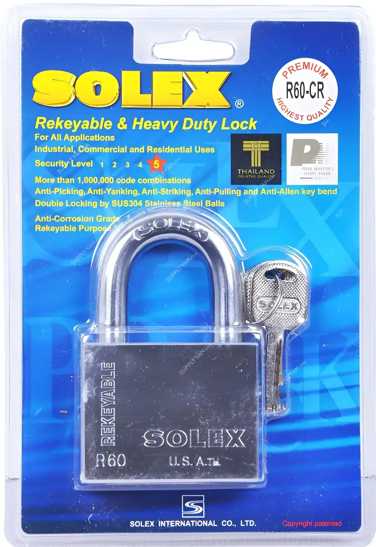 Solex Chrome Plated Brass Body Rekeyable & Heavy Duty Lock - 60