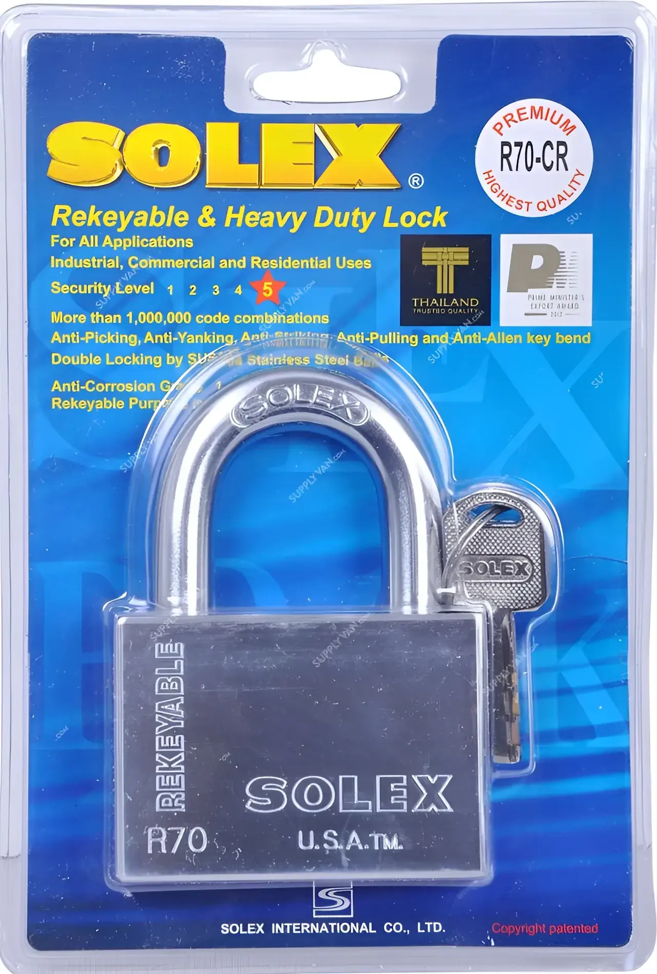 Solex Chrome Plated Brass Body Rekeyable & Heavy Duty Lock - 70