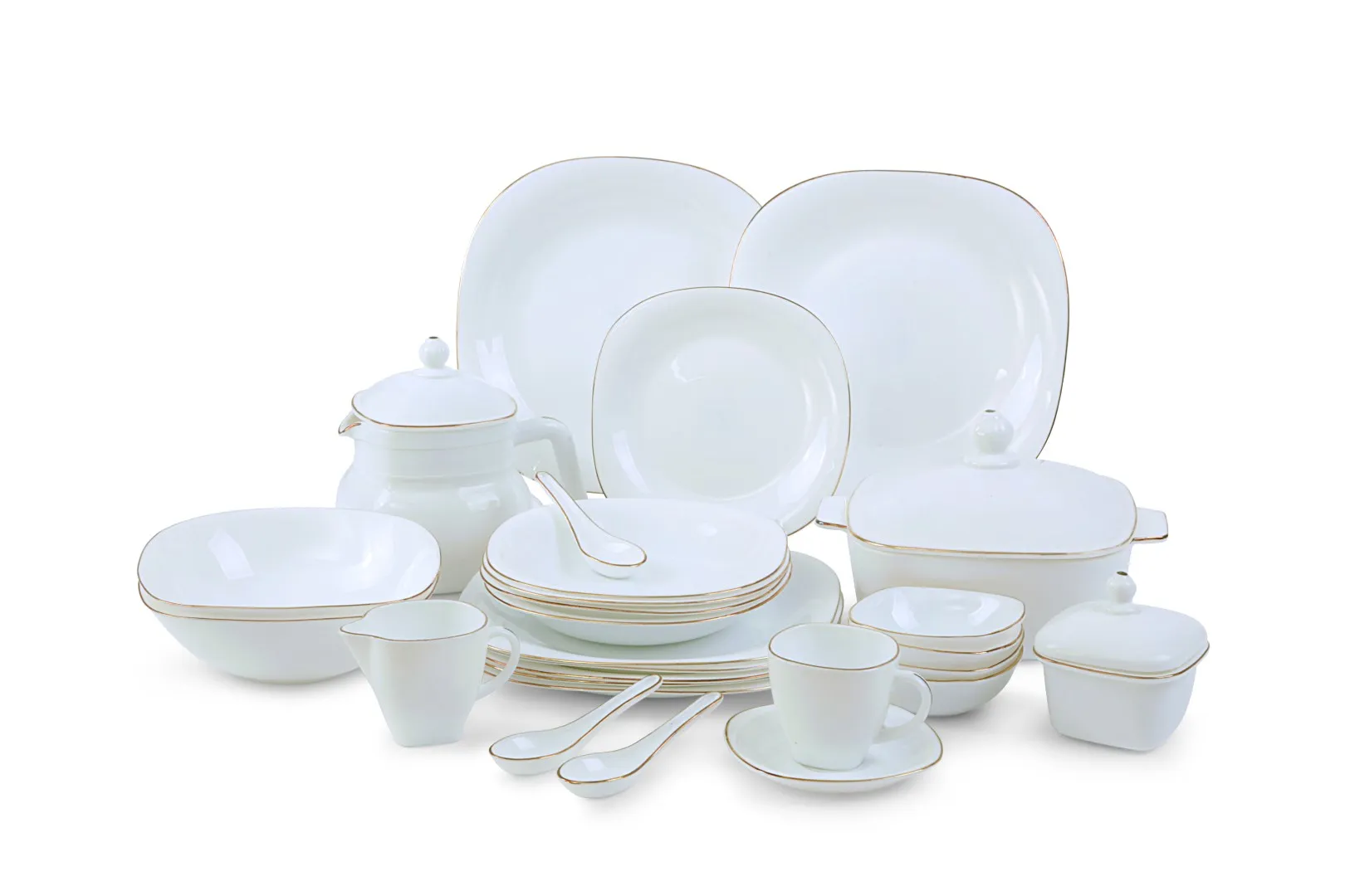 Royalford Opal Ware Lyra Square Dinner Set, 96 Pcs