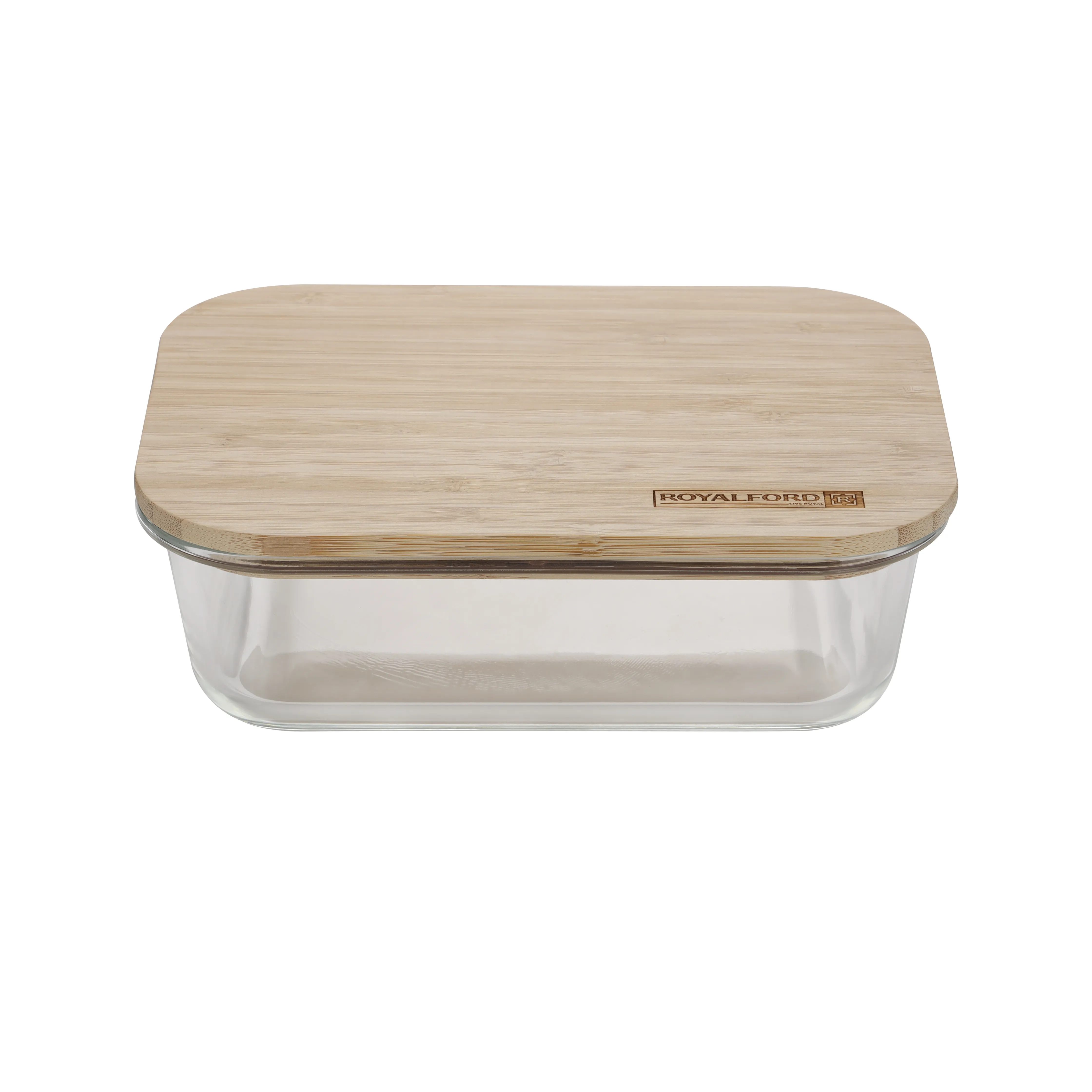 Royalford Rectangular Glass Food Container with Bamboo Lid, RF10319 - 640ml Capacity, Freezer & Dishwasher Safe, Air Tight Lid with Silicone Sealing Ring