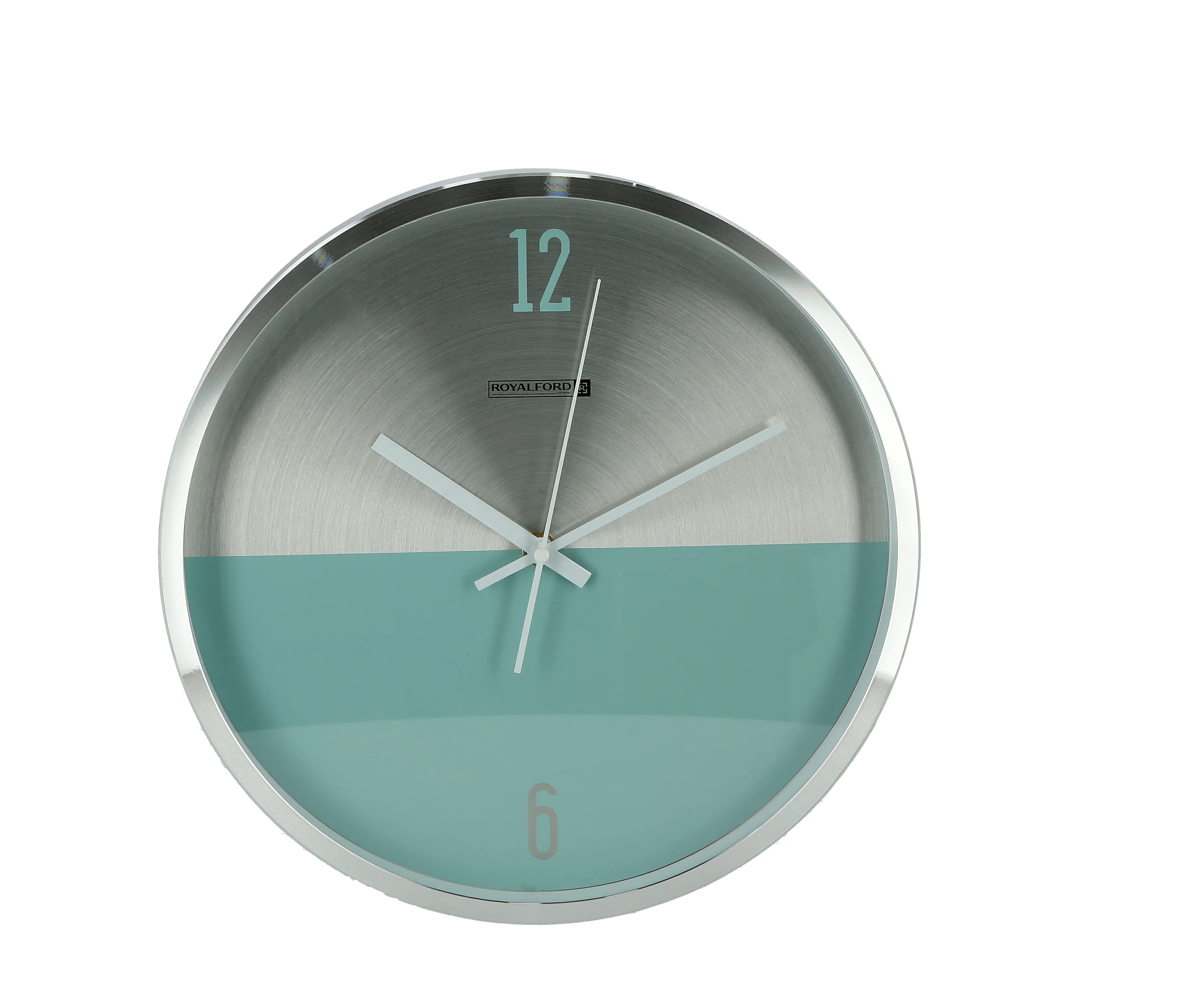 Royalford  RF9277 Wall Clock with Aluminium Frame- Silent Sweep Motion, Numeral Clock, Round Decorative Wall Clock for Living Room, Bedroom, Kitchen Aluminium Frame Silver & Blue