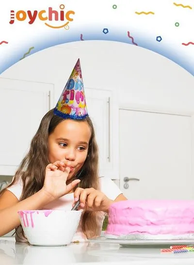 Birthday Cone Hat Pink with Blue Streamers for Boys and Girls DIY Crafts(Cute Font)