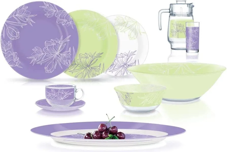 Luminarc Fle Blush 46-Pieces Dinner Set, Purple_Green