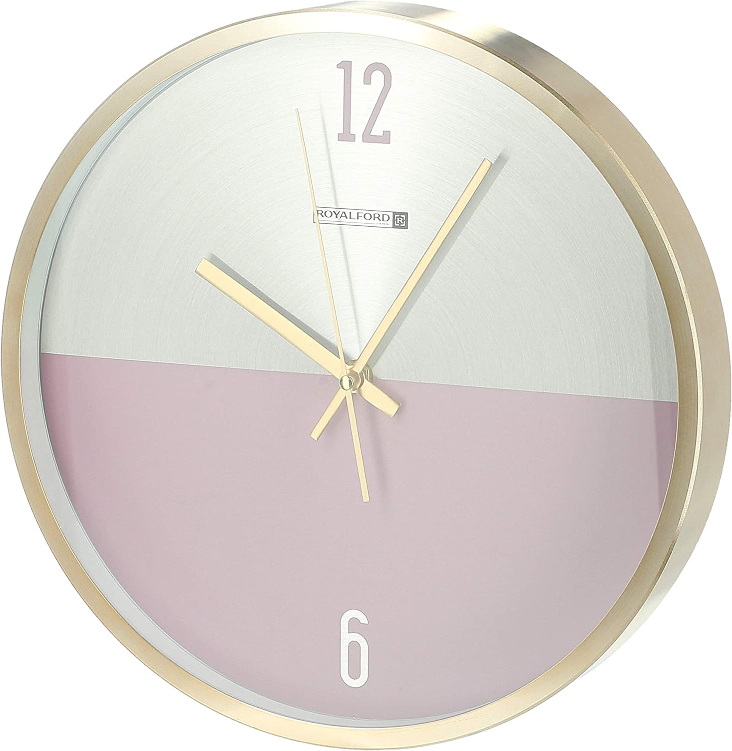 Royalford  RF9278 Analog Wall Clock with Aluminium Frame- Silent Sweep Motion, Numeral Clock, Round Decorative Wall Clock for Living Room, Bedroom, Kitchen Aluminium Frame Gold
