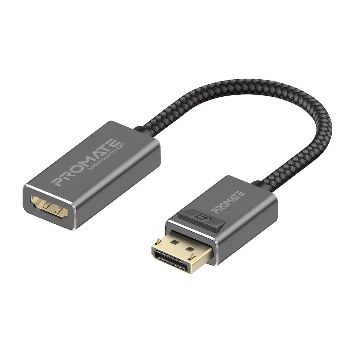 Promate DisplayPort to HDMI Adapter with 4k Resolution, Nylon Cable and Uni-Directional Display, MediaLink-DP