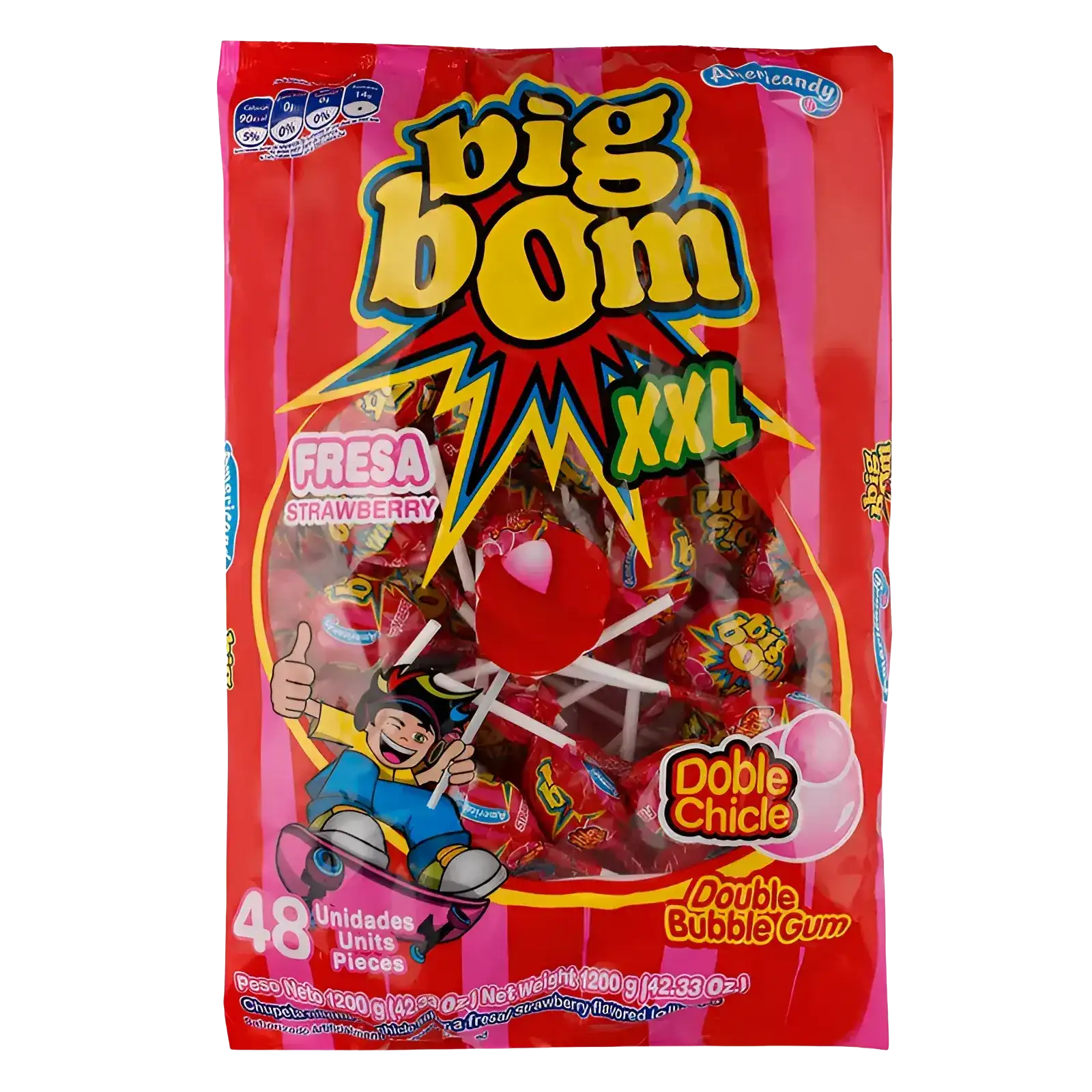 Americandy Big Bom Xxl Strawberry Lollipops, 25 g (Pack of 48) - 01040299 (JBI85ACB5)