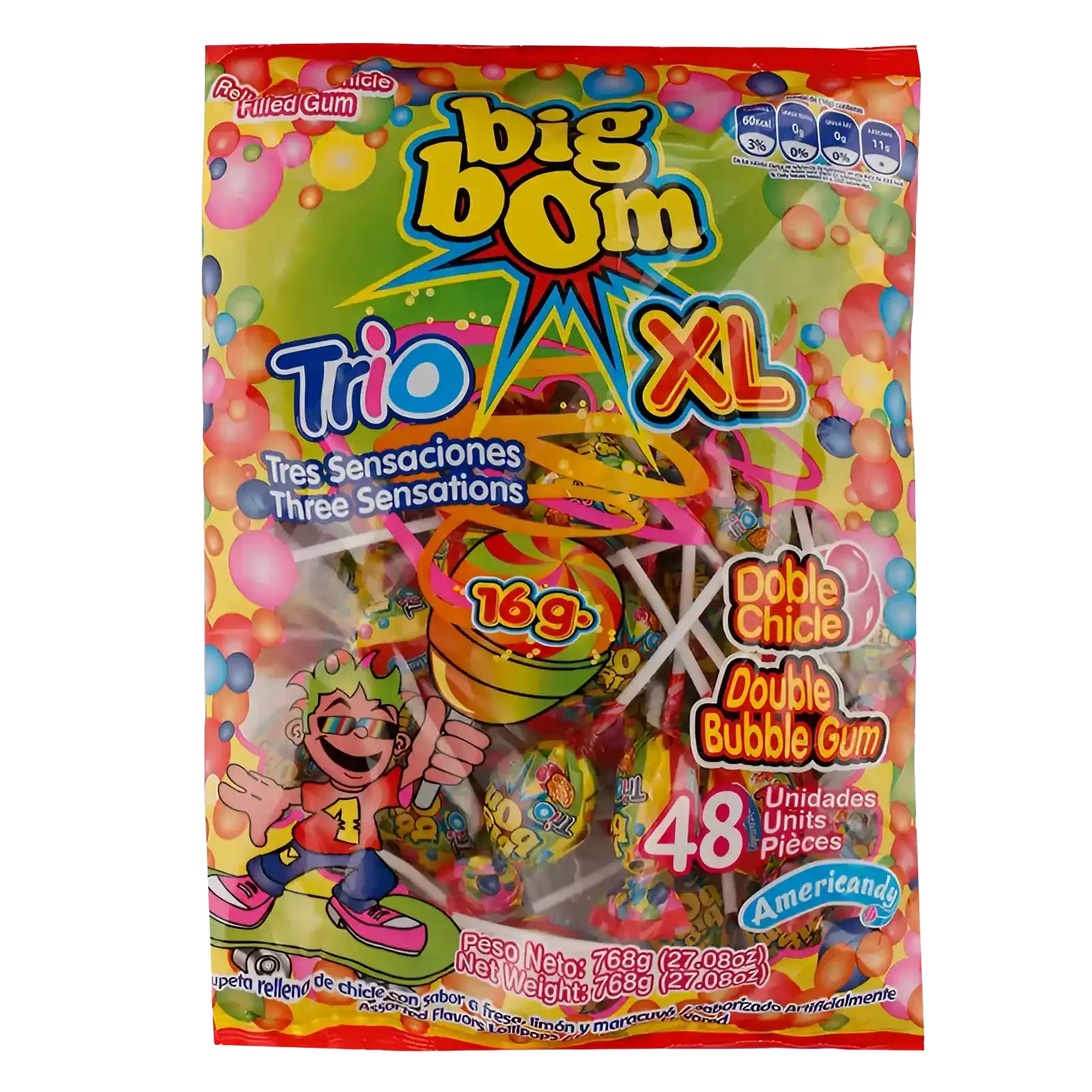 Americandy Big Bom Xl Trio Lollipops, 48 x 16 gm - 01040436 (JBI106F22)