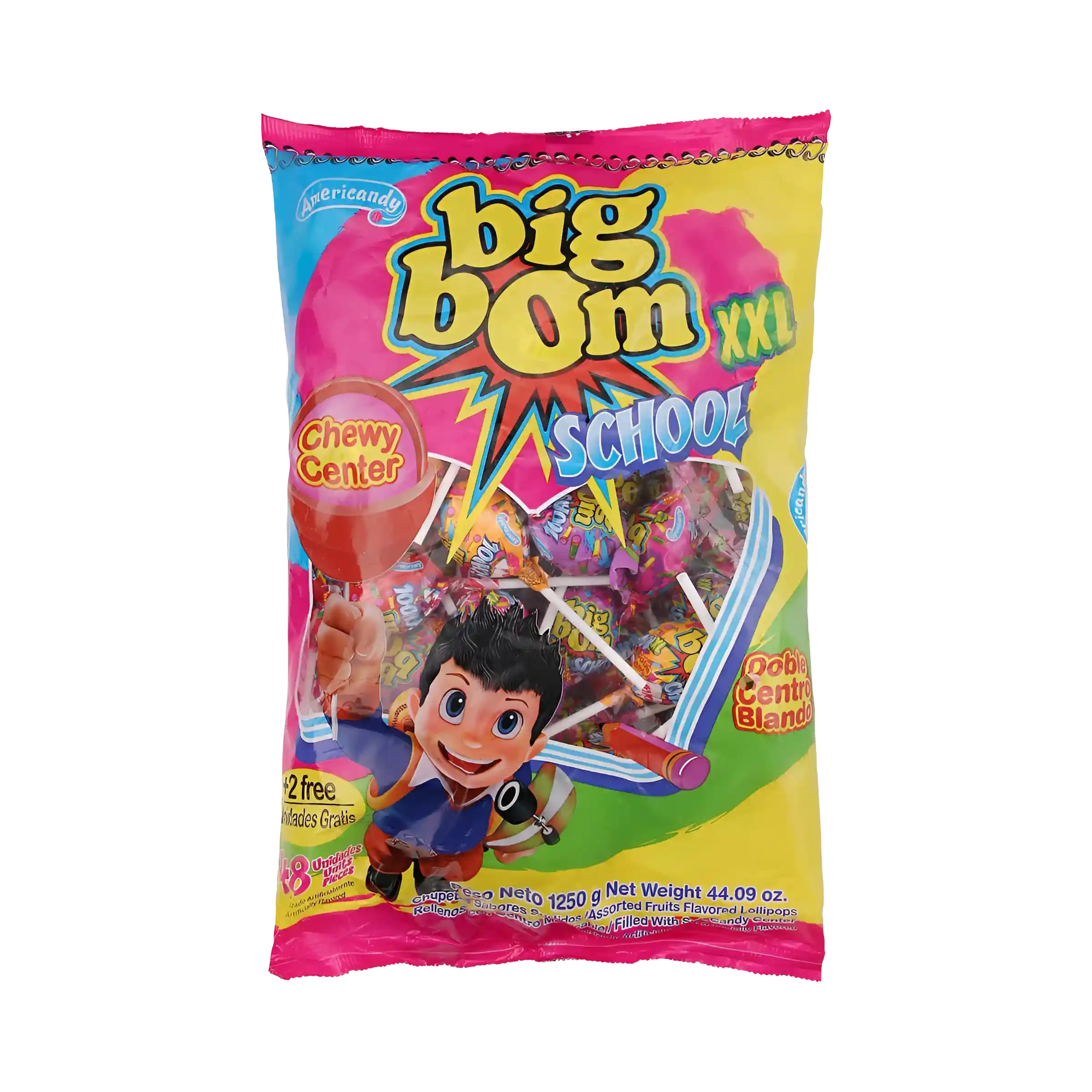 Americandy Big Bom XXL School Lollipops, 48 x 25 gm - 01040447 (JBIB76207)